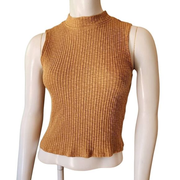 Forever 21 Tan Ribbed Mock Neck Tank Top (0X) - Picture 2 of 5
